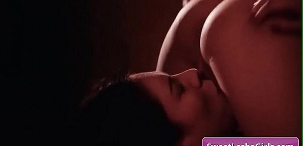  Sensual brunette teen lesbians Aidra Fox, Charlotte Stokely eating pussy and make each other cum